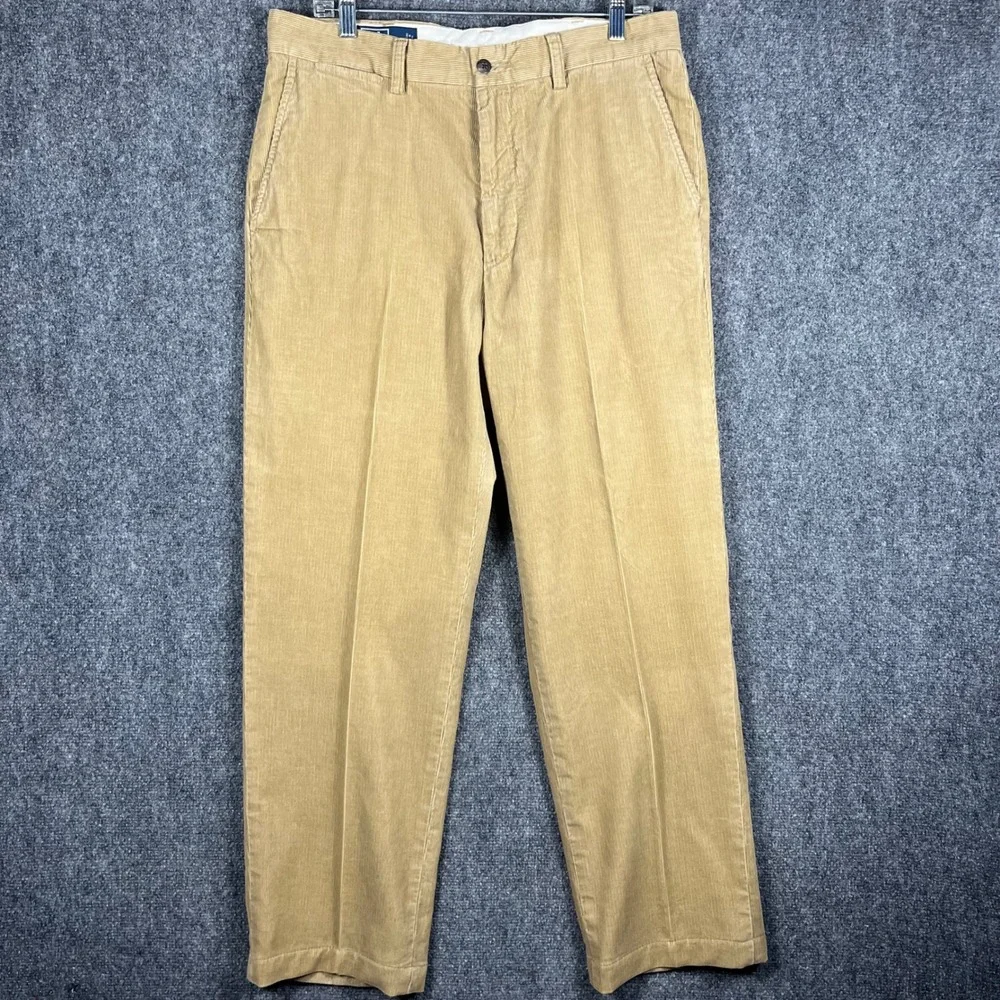 VTG Polo Ralph Lauren Prospect Pant Mens 34 Tan Corduroy Straight Leg‎ Trousers